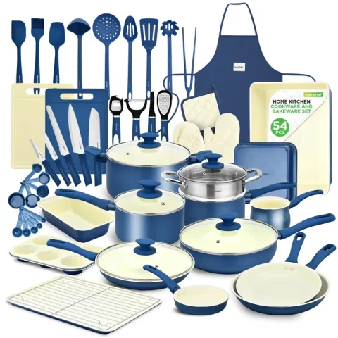 54-Piece Marble Non-Stick Cookware and Bakeware Set with Multi-Sized Pots, Pans, and Heat-Resistant Tools