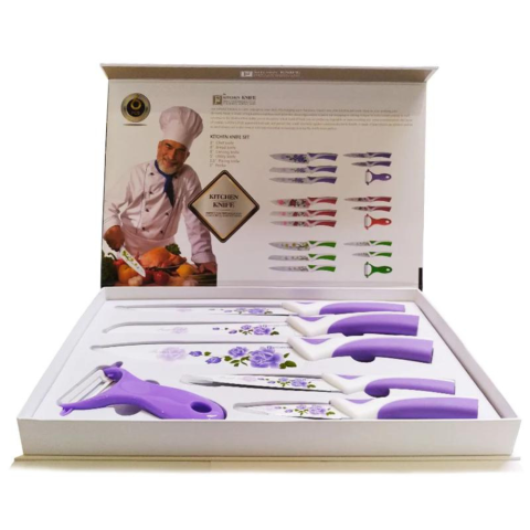 Purple Kitchen Knife Set, 6-Piece Colorful Knives for Everyday Food Preparation
