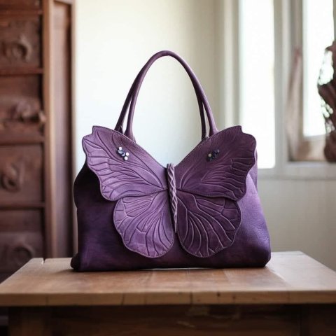 Purple Butterfly Handbag with Elegant Wing Pattern