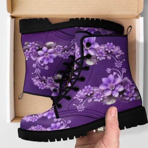Purple Floral Pattern Boots for Everyday Style