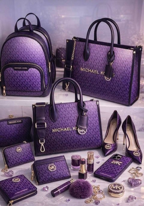 Purple Cosmetic Bag Set with Complete Makeup Essentials Gift Pack